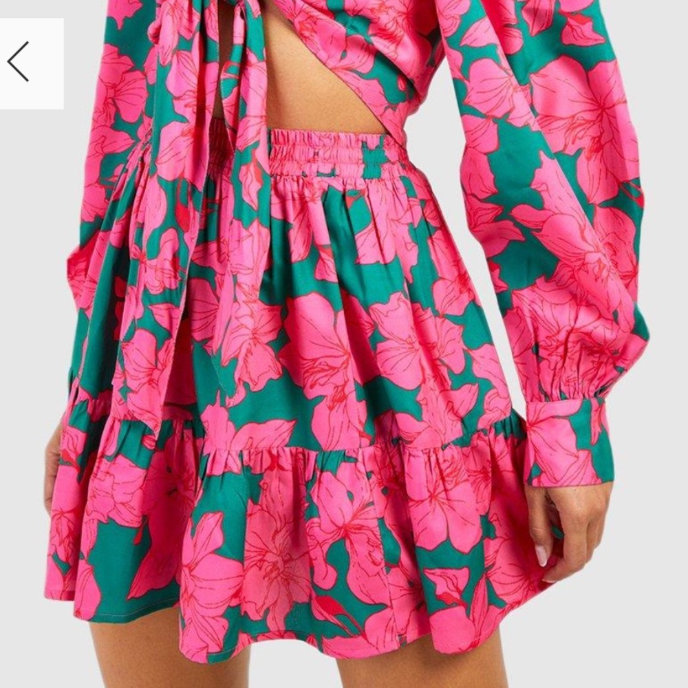 Boohoo Floral Tiered Mini Skirt